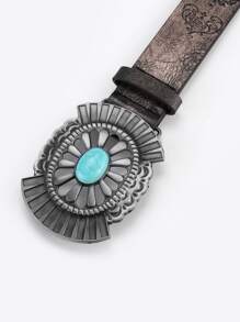 綠松石裝飾幾何搭扣皮帶 - 鏽棕色 - 查看 2