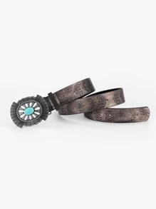 綠松石裝飾幾何搭扣皮帶 - 鏽棕色 - 查看 4