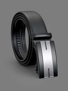 Cinturón de trabajo con hebilla automática y relieve de piel de lichi para hombre - Negro - Ver 1