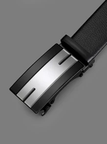 Cinturón de trabajo con hebilla automática y relieve de piel de lichi para hombre - Negro - Ver 3