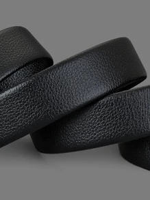 Cinturón de trabajo con hebilla automática y relieve de piel de lichi para hombre - Negro - Ver 4