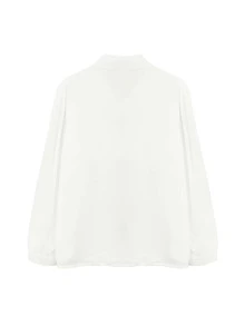 Áo sơ mi nữ Xù Nút phía trước màu trơn Giải trí - trắng - Xem 2