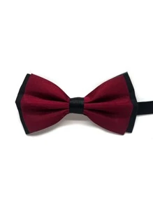 1入組男士兩色調蝴蝶領帶，耐用、多用途且時尚，適用於婚禮、派對、假期和休閒場合 - 酒紅色 - 查看 3