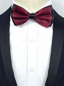 1入組男士兩色調蝴蝶領帶，耐用、多用途且時尚，適用於婚禮、派對、假期和休閒場合 - 酒紅色 - 查看 5
