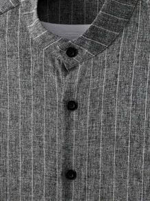 Manfinity Homme Men Striped Shirt & Drawstring Waist Shorts Without Tee - Grey - View 4