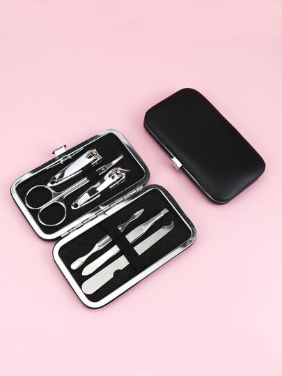 6 件银色便携式指甲钳套装，优质不锈钢超锋利坚固弧形边缘修剪器手指甲和脚趾甲钳，指甲钳套装带指甲锉，美甲用品，美甲工具，美甲工具，返校，指甲，按压式指甲工具