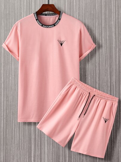 Guys Letter Graphic Tee & Drawstring Waist Shorts