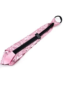 Men Sequin Decor Tie - Pink - View 2