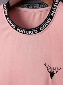 Manfinity Homme 男士字母圖案T恤和腰部抽繩短褲 - 粉色 - 查看 3