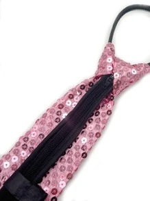 Men Sequin Decor Tie - Pink - View 4