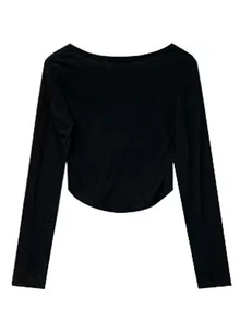 Letter Graphic Curved Hem Crop Tee - Black - View 2