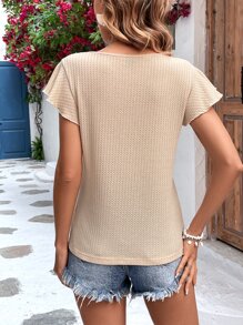 SHEIN VCAY Camiseta tejido waffle de manga mariposa - Albaricoque - Ver 2