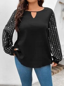 SHEIN Clasi 大碼水鑽細節鎖眼領襯衫 - 黑色 - 查看 1