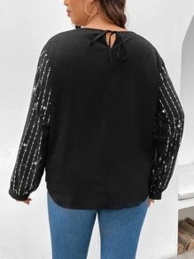 SHEIN Clasi 大碼水鑽細節鎖眼領襯衫 - 黑色 - 查看 2