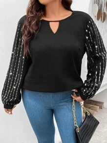 SHEIN Clasi 大碼水鑽細節鎖眼領襯衫 - 黑色 - 查看 3
