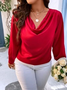 SHEIN LUNE Áo sơ mi Plus Size Vắt màu trơn Thanh lịch - Đỏ - Xem 1
