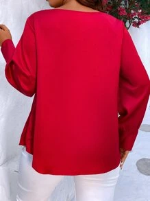 SHEIN LUNE Áo sơ mi Plus Size Vắt màu trơn Thanh lịch - Đỏ - Xem 2