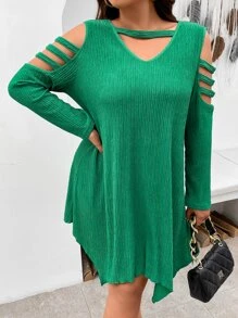 SHEIN LUNE Vestido con abertura escalonada de hombros descubiertos - Verde - Ver 3