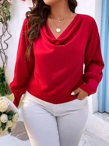 SHEIN LUNE Áo sơ mi Plus Size Vắt màu trơn Thanh lịch - Đỏ - Xem 6