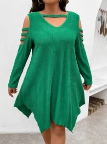SHEIN LUNE Vestido con abertura escalonada de hombros descubiertos - Verde - Ver 4