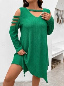 SHEIN LUNE Vestido con abertura escalonada de hombros descubiertos - Verde - Ver 5