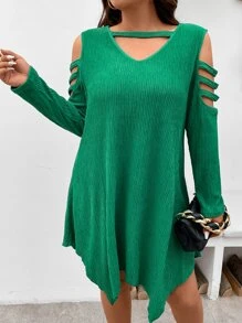 SHEIN LUNE Vestido con abertura escalonada de hombros descubiertos - Verde - Ver 6