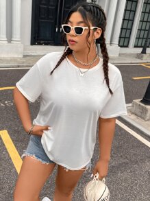 Flirla 大碼太陽和蝴蝶圖案落肩T恤 - 白色 - 查看 3