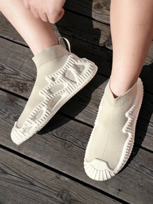 Men Slip On Skate Shoes Knit Sneakers Simple Beige - Beige - View 1