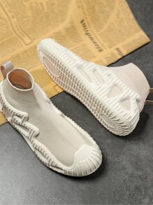 Men Slip On Skate Shoes Knit Sneakers Simple Beige - Beige - View 2