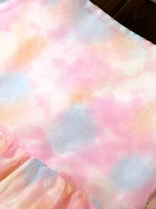 中小孩女生桔梗染泡泡袖歐根紗連衣裙