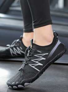 Women Striped Pattern Creek shoes Drawstring Front Sporty Water Shoes - Black - View 1