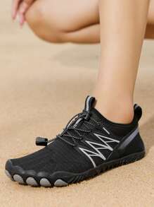 Women Striped Pattern Creek shoes Drawstring Front Sporty Water Shoes - Black - View 2