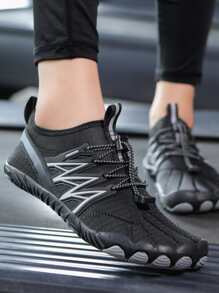 Women Striped Pattern Creek shoes Drawstring Front Sporty Water Shoes - Black - View 4