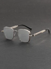 1pair Men's Metallic Square Lateral Punk Style Glasses Beach Accessories Glasses Shades - Grey - View 1