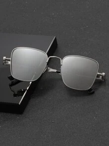 1pair Men's Metallic Square Lateral Punk Style Glasses Beach Accessories Glasses Shades - Grey - View 2