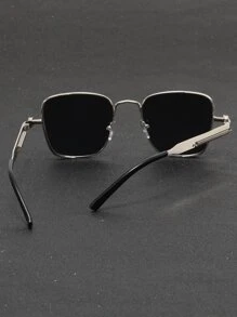 1pair Men's Metallic Square Lateral Punk Style Glasses Beach Accessories Glasses Shades - Grey - View 4