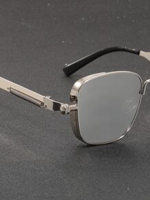 1pair Men's Metallic Square Lateral Punk Style Glasses Beach Accessories Glasses Shades - Grey - View 5
