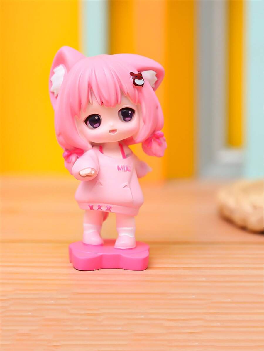 1 件裝樹脂蘿莉貓女孩雕像 - 粉色 - 查看 1