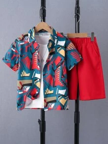 SHEIN Bộ hai mảnh Trai Túi Nút phía trước Đồ họa Giải trí - Nhiều màu - Xem 1