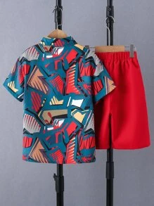 SHEIN Bộ hai mảnh Trai Túi Nút phía trước Đồ họa Giải trí - Nhiều màu - Xem 2