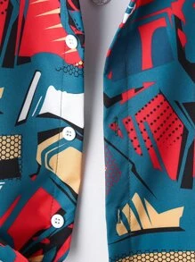 SHEIN Bộ hai mảnh Trai Túi Nút phía trước Đồ họa Giải trí - Nhiều màu - Xem 3