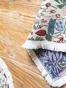 1,4pcs Thickened Yarn Dyed Jacquard Tablecloth, Plant Flower Table Cover, Tassel American Dining Table, Fabric Kitchen - Multicolor - View 4