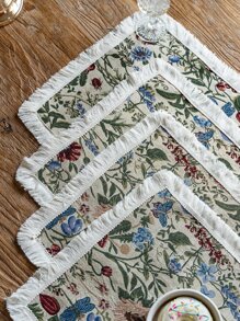 1,4pcs Thickened Yarn Dyed Jacquard Tablecloth, Plant Flower Table Cover, Tassel American Dining Table, Fabric Kitchen - Multicolor - View 6