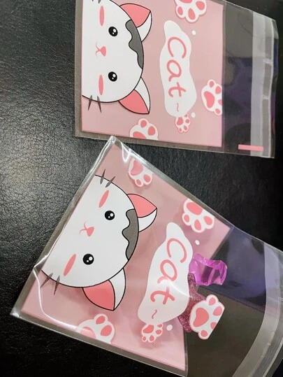100入組/套貓和爪圖案禮品卡通塑膠動物印花禮品袋適用於派對