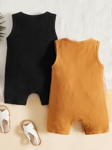 SHEIN Đứa bé trai 2 Miếng Đồ đan Ribbed Áo Tank Romper - Nhiều màu - Xem 2