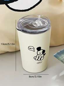 1 件狗图案不锈钢杯，创意多功能咖啡杯，适合办公室和学校 - 杏色 - 查看 2