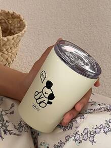 1 件狗图案不锈钢杯，创意多功能咖啡杯，适合办公室和学校 - 杏色 - 查看 3