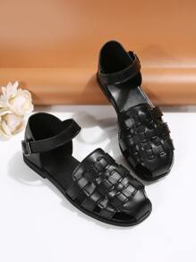 女士編織細節平底度假黑色踝帶平底涼鞋 - 黑色 - 查看 5