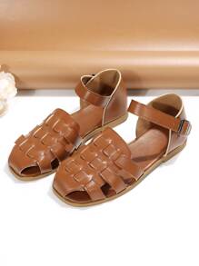 女士編織細節平底度假踝帶平底涼鞋 - 棕色 - 查看 4