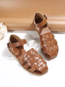 女士編織細節平底度假踝帶平底涼鞋 - 棕色 - 查看 5